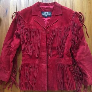 Bright Red Leather Western Fringe Jacket